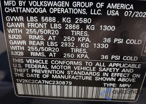 2022 Volkswagen Atlas Cross Sport Se from USA, damaged, VIN 1V2KC2CA7NC230879